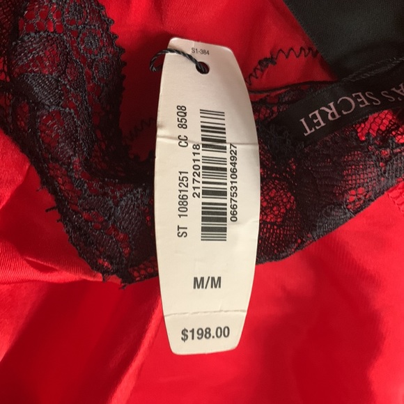Victoria’s Secret Red Silk Black Lace Trim Halter Lingerie/Slip Dress M - Picture 11 of 11